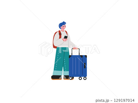 旅行　留学に旅立つ男性 129197014
