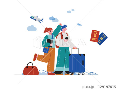 旅行 留学に旅立つ男女 旅行 留学に旅立つ男女 129197015