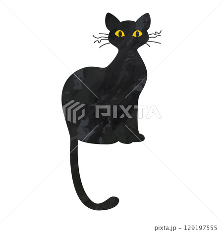 水彩で描かれた手描き風の黒猫のイラスト 129197555