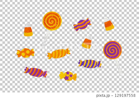 Watercolor illustration of hand-drawn Halloween candy 129197558