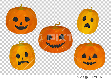 Watercolor hand-drawn illustration of Halloween pumpkins 129197559