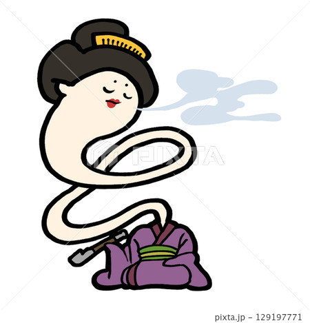 煙草を吸うろくろ首のデフォルメイラスト 煙草を吸うろくろ首のデフォルメイラスト 129197771