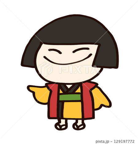 にんまり笑う座敷童子のデフォルメイラスト 129197772