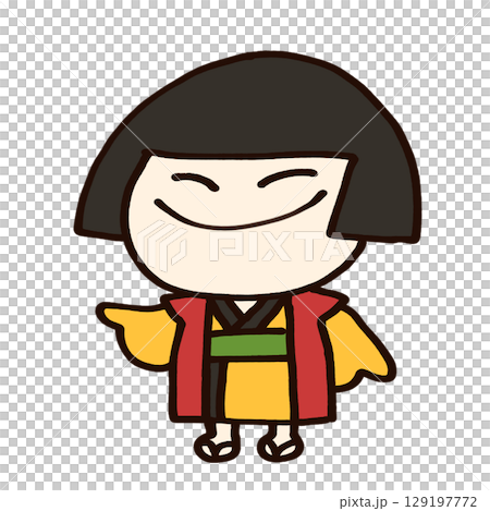 にんまり笑う座敷童子のデフォルメイラスト 129197772