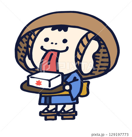 もみじ豆腐を持った豆腐小僧のデフォルメイラスト もみじ豆腐を持った豆腐小僧のデフォルメイラスト 129197773