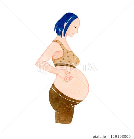 妊娠 マタニティ　 臨月の妊婦　水彩 イラスト 129198000