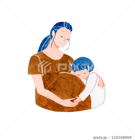 妊娠 マタニティ　子供と妊婦　水彩 イラスト 129198004