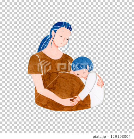 妊娠 マタニティ　子供と妊婦　水彩 イラスト 129198004