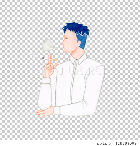 Watercolor illustration of a man smoking a cigarette Watercolor illustration of a man smoking a cigarette 129198008