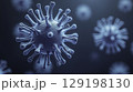 Detailed 3D rendering of a blue virus particle under microscopic view 129198130