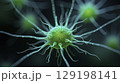 Microscopic illustration of a green neuron-like microorganism 129198141