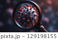 Detailed 3D rendering of a virus cell seen through a magnifying glass 129198155