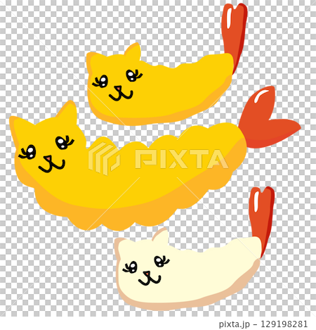 Illustration of cute Cat Shaped Tempura. cartoon 129198281