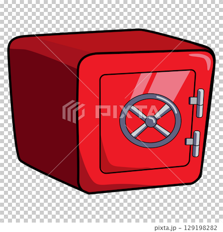 A Red Safe Illustration with a round dial and lock, symbolizing security and protection. 129198282