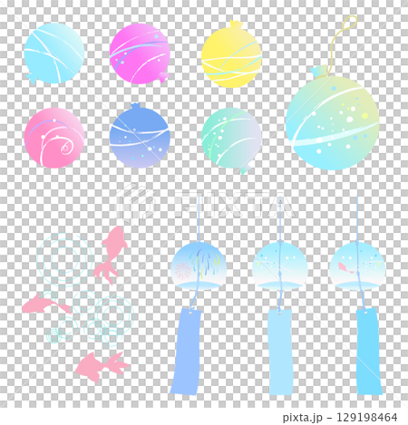 夏をイメージしたイラストセット　夏休み　夏祭り 129198464