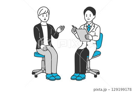 問診する男性医師と若い男性患者【人物ベクターイラスト素材】 129199178