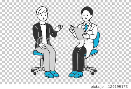 問診する男性医師と若い男性患者【人物ベクターイラスト素材】 129199178