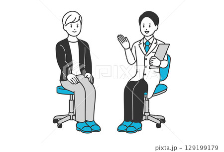 診断･説明する男性医師と若い男性患者【人物ベクターイラスト素材】 129199179