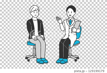 診斷和解釋男醫生和年輕男性患者[人物向量插圖素材] 129199179