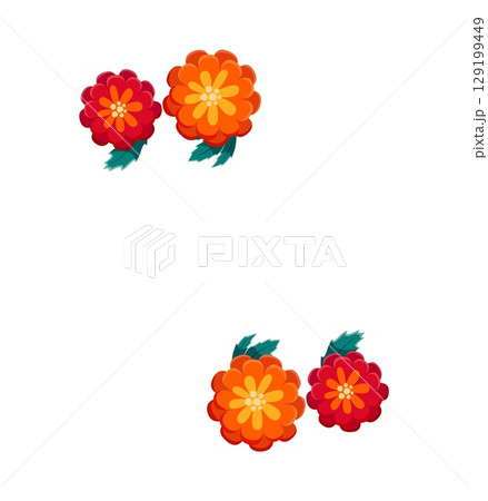 Day of the Dead font marigold flower punctuation quotation mark. Mexican death carnival typeset vector sign, Dia de Los Muertos holiday type special symbol. Ritual festival font element or mark 129199449