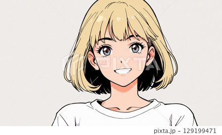 優しく微笑むショートヘアの女性 129199471