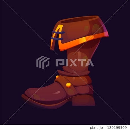 Cartoon pirate boot or marine shoe and sailor footwear, vector icon. Pirate costume leather boot with buckle, marine or seafaring footwear of ancient vintage or Medieval clothing uniform 129199509