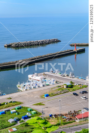 白糠町の港と海を望む、岬の森東山公園からの展望  129199525