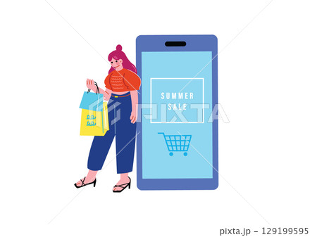 サマーセールで買い物をする女性 129199595
