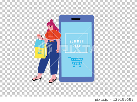 サマーセールで買い物をする女性 129199595