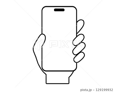 スマホを持つ手の線画イラスト モノクロ 129199932