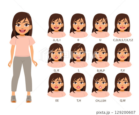 Rigging Expression Set with Standing Woman Vector Illustration Rigging Expression Set with Standing Woman Vector Illustration 129200607
