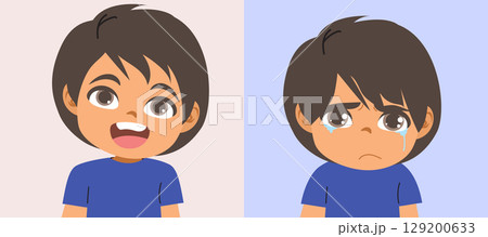 Hispanic Baby Boy with Happy and Crying Expressions Vector 129200633