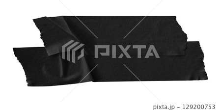 black crumpled torn tape isolated on transparent background 129200753
