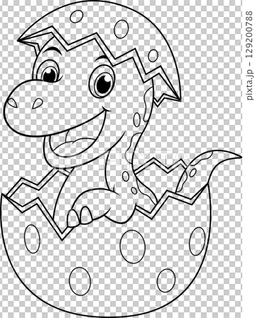 Happy Hatchling Dinosaur Emerging from Eggshell Happy Hatchling Dinosaur Emerging from Eggshell 129200788
