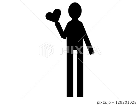 ハートを持つシンプルな人物のシルエット 129201028