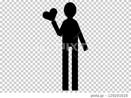 ハートを持つシンプルな人物のシルエット 129201028