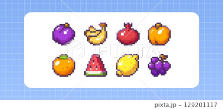 Pixel art fruit set - retro 8 bit style 129201117