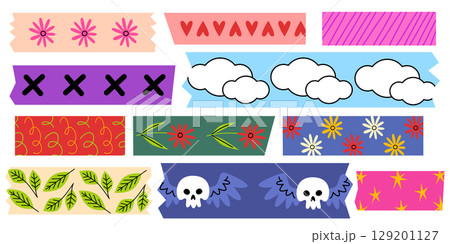 Colorful washi tape strips for scrapbook craft 129201127