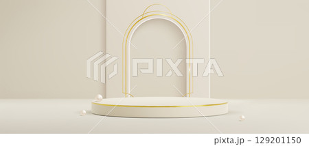 Cream podium with gold edges and arch backdrop 129201150