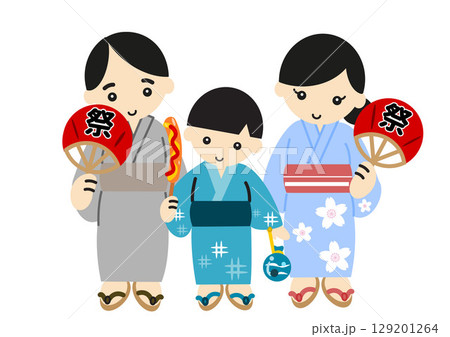 浴衣を着た家族のイラスト3 浴衣を着た家族のイラスト3 129201264