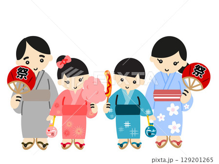 浴衣を着た家族のイラスト 129201265