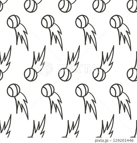 Tennis balls line marker seamless pattern. Dynamic padel tennis ball shot endless background. Sport repeat cover. Fitness hobby continuous ornament. Vector hand drawn illustration 129201446