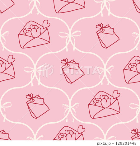 Coquette wedding party crayon seamless pattern. Pink ogee party endless background. Girly festive damask repeat cover. Surface pattern birthday motif. Vector hand drawn illustration 129201448