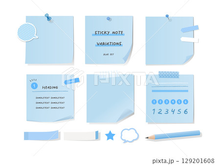 青い付箋セット メモ素材 青い付箋セット メモ素材 129201608