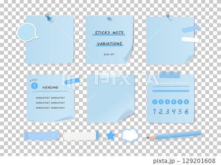 青い付箋セット メモ素材 青い付箋セット メモ素材 129201608