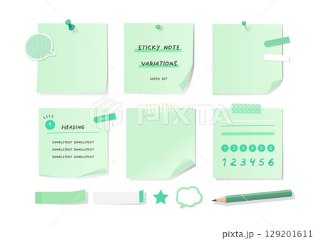 緑の付箋セット メモ素材 129201611