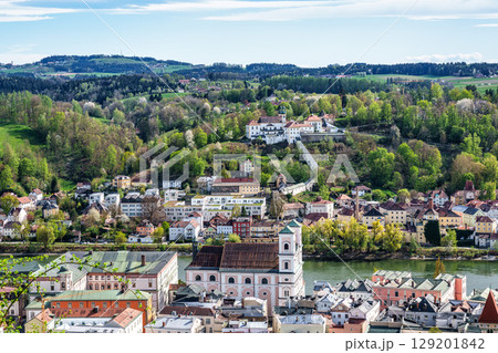 Mariahilf pilgrimage church in Passau, Lower Bavaria, Bavaria, Germany. Pauline monastery, city of three rivers Mariahilf pilgrimage church in Passau, Lower Bavaria, Bavaria, Germany. Pauline monastery, city of three rivers 129201842