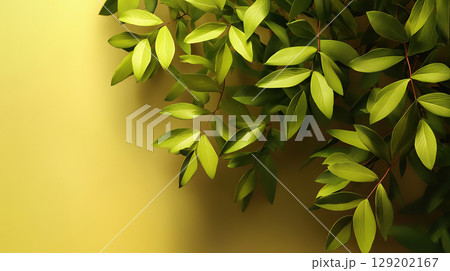 Green Leaves on Warm Abstract Background AI 129202167