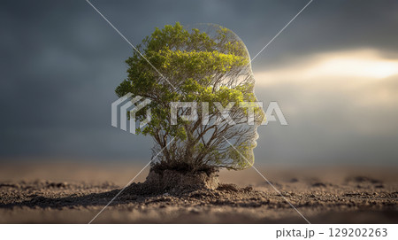 AI Blend of Nature and Human Silhouette 129202263