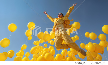 Cheerful Fest With Yellow Floating Balloons AI Cheerful Fest With Yellow Floating Balloons AI 129202496